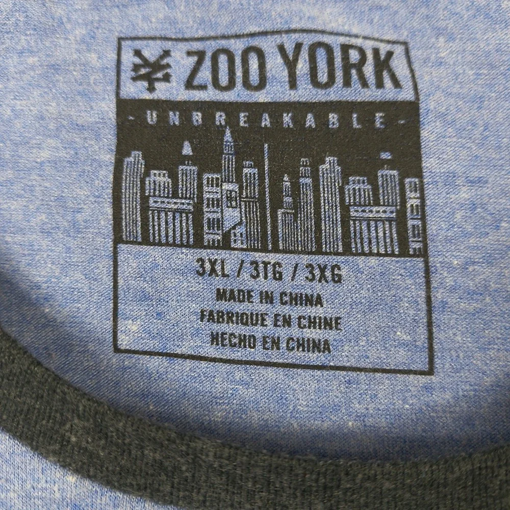 Zoo York Mens 3XL T-Shirt Blue Black Colorblock Embroidered Logo Short‎ Sleeve